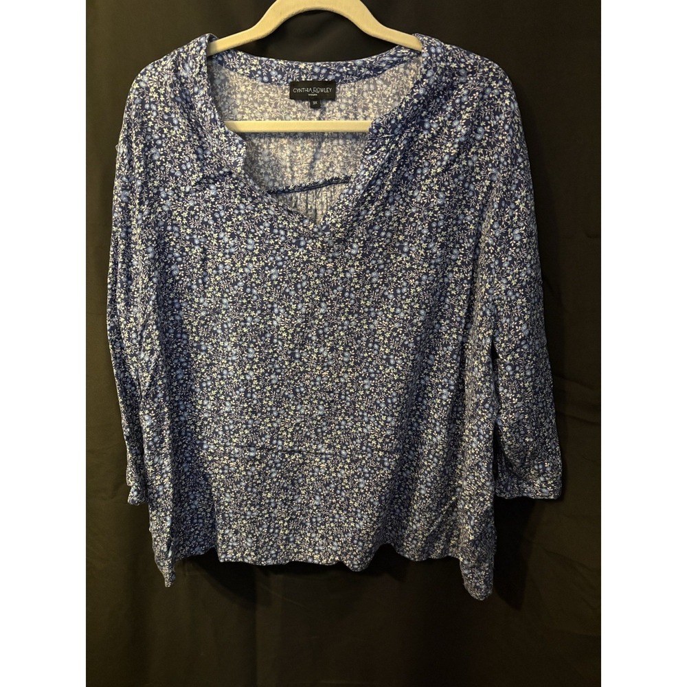 Cynthia Rowley‎ Women's 3X Floral Blouse • Dark Navy Boho Cottagecore Top